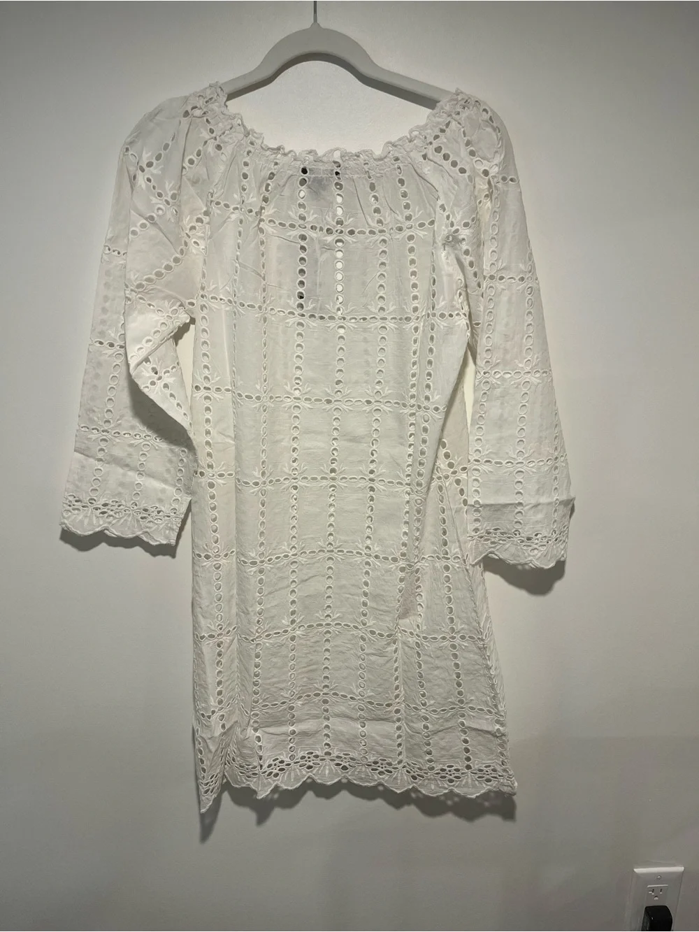 White Eyelet 100% Cotton Tie-Neck Swim Coverup
